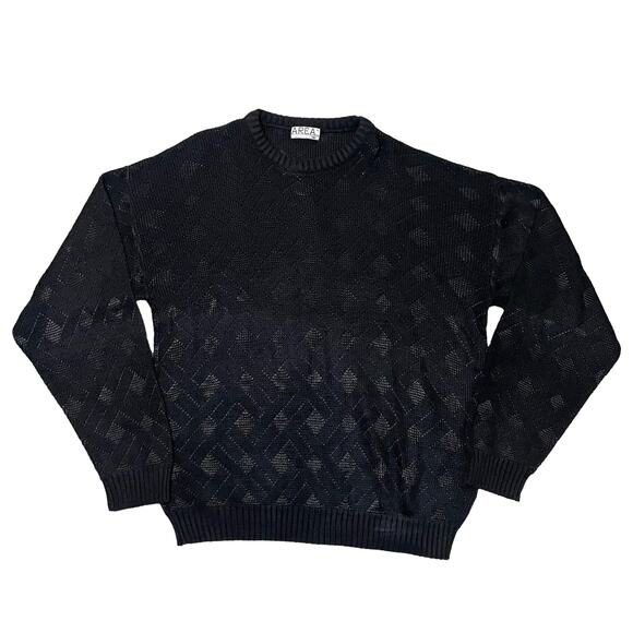 Vintage Area by Tag Geometric Knit Grandpa Sweater Retro Black USA Size Large - Picture 2 of 7
